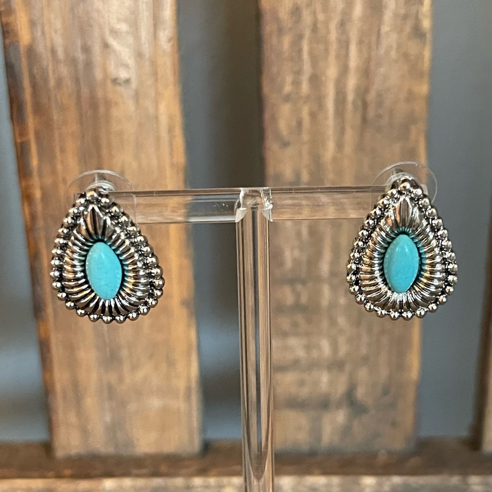 New - Faux Silver and Turquoise Teardrop Earrings